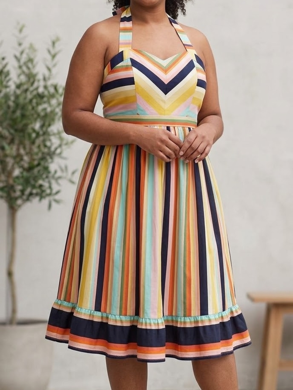 Modcloth Striped Halter Sweetheart Dress